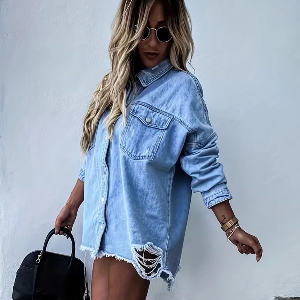 Distressed Jean Top - Picture 1 of 7